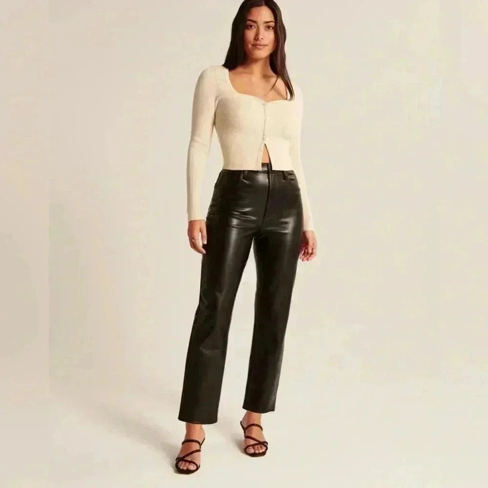 Abercrombie & fitch vegan leather curve love high rise  straight pant sz 34